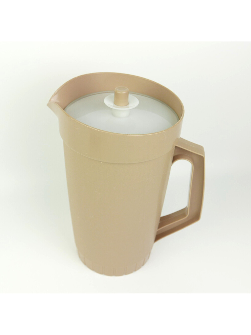 Vintage Tupperware Drink Pitcher #800 Harvest Tan White Push Button Lid 2 Quart